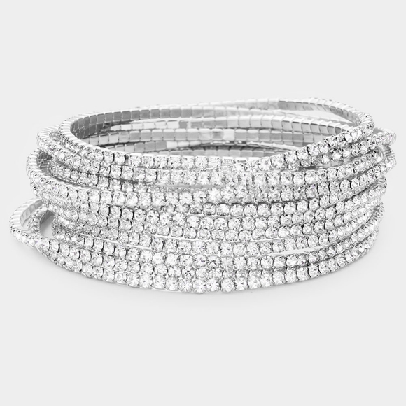 iFashionBox Jewelry - Rhinestone Crystal Layers Stretch Silver Bracelets Fashion Statement Jewelry